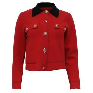Sandro Paris Button-Down Blazer in Red Viscose